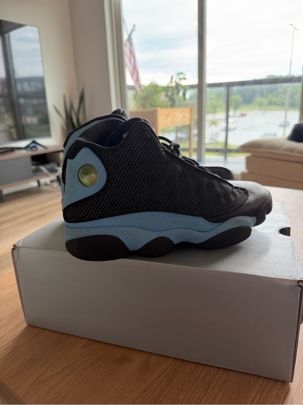 Jordan Black and Light Blue Retro Basketball Sneakers